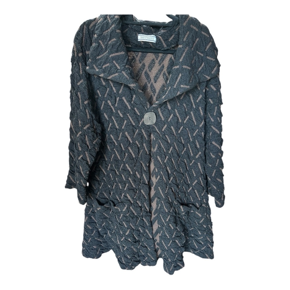 Transparenté Textured Knit Coatigan / Jacket Black & Taupe Medium Long Sleeve